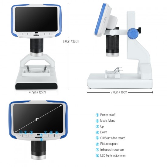 AD205 5 Inch 1080P Digital Microscope With HD Sensor USB Microscope For Phone Repair Soldering Tool Jewelry Appraisal Biologic