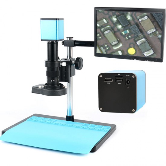 Autofocus HDMI TF Video Auto Focus Industry Microscope Camera + 180X C-Mount Lens+Stand+144 LED Ring Light+10.1'' LCD