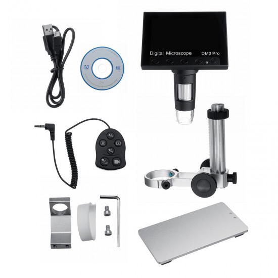 DM3 Pro 1000X 4.3 inch 1080P Remote Control Portable Digital Microscope Magnifier Camera With 8LED Lights Metal Base