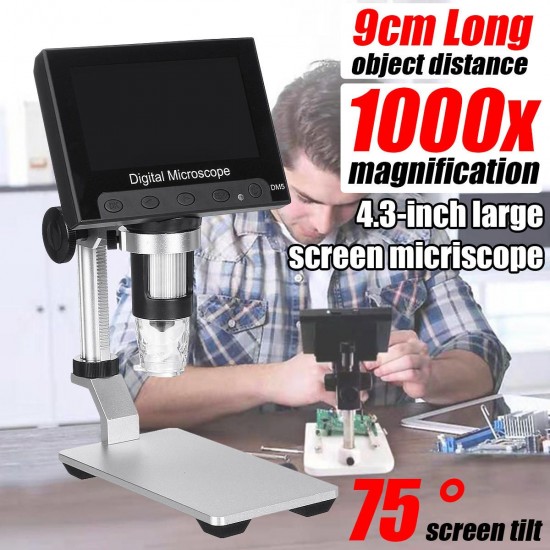 DM5 1000X 4.3 inch 1080P Digital USB Microscope Magnifier Camera With 8LED Lights and Stand DM5 1000X 4.3 inch 1080P Digital USB Microscope Magnifier Camera With 8LED Lights and Stand
