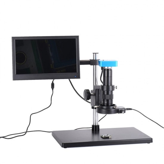 Full Set 34MP 2K Industrial Soldering Digital Microscope Camera USB Outputs 180X C-mount Lens 56 LED 11.6 inch screen