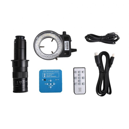 Full Set 34MP 2K Industrial Soldering Digital Microscope Camera USB Outputs 180X C-mount Lens 56 LED 11.6 inch screen