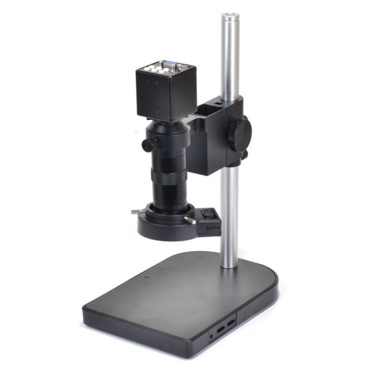 2.0MP HD Industry Microscope Camera Set VGA Video Output R130 C-Mount Lens 8X-100X Stand Holder 40 LED Light Illuminator