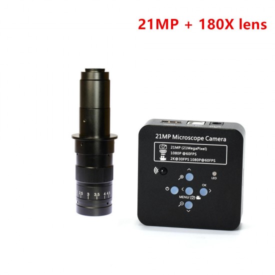 21MP 1080P 60FPS 2K Industrial Camera USB Digital Video Microscope Magnifier 100X 180X 200X 300X Lens C-mount Accessories