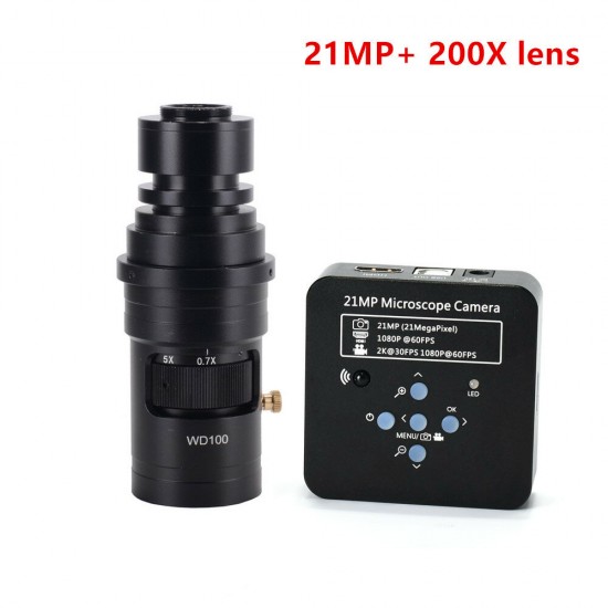 21MP 1080P 60FPS 2K Industrial Camera USB Digital Video Microscope Magnifier 100X 180X 200X 300X Lens C-mount Accessories