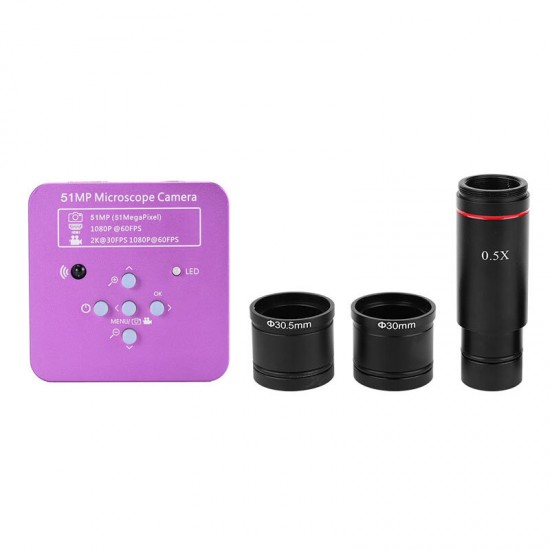 2K 51MP 1080P 60FPS HDMI USB Electronic Industrial Microscope Camera 0.5X Eyepiece Adapter 30mm/30.5m Ring for Phone PCB Repair