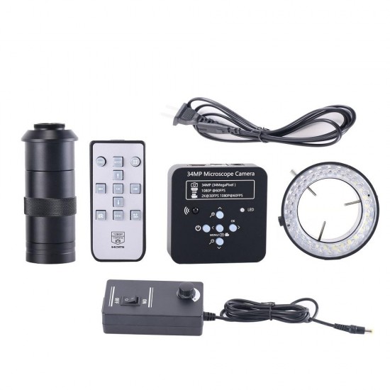 34mp Industrial Microscope Camera Kit HDMI USB 100X C-mount Zoom Lens 60 LED Light with 8'' HD LCD Screen For Mobile PCB Repair