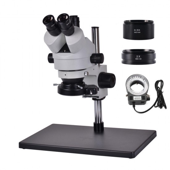 3.5X~90X Zoom Magnification Stereo Microscope For Industrial PCB Repair Sturdy All-metal Pillar Stand Powerful 56-LED Ring Light