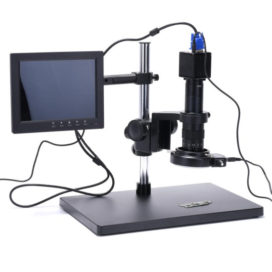 720P 1080P VGA Industrial Digital Video Microscope Camera + 180X C mount Lens + 56 LED Ring Light + Stand For PCB Repair