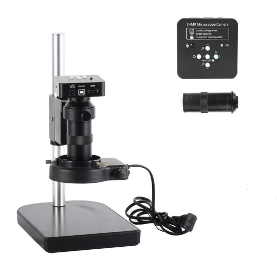 Full Set 34MP 2KIndustrial Microscope Camera HDMI USB Outputs 100X C-mount Lens 60 LED Light Video Recorder For PCB Soldering Full Set 34MP 2KIndustrial Microscope Camera HDMI USB Outputs 100X C-mount Lens 60 LED Light Video Recorder For PCB Soldering