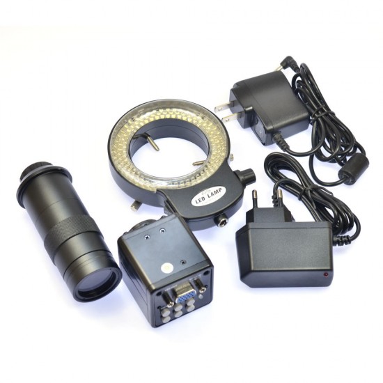 HD VGA 2.0MP Digital Industrial Microscope Camera 100X Zoom C-mount Lens 144 LED Adjustable Light HD VGA 2.0MP Digital Industrial Microscope Camera 100X Zoom C-mount Lens 144 LED Adjustable Light