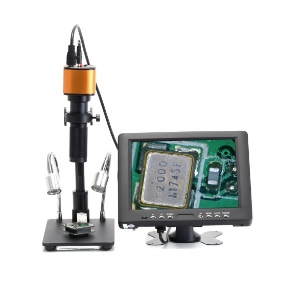 HD 16MP USB Digital Electronic Video Microscope Camera+ 100X C lens LED Light + Stand Holder For PCB Repair+8 inch Screen