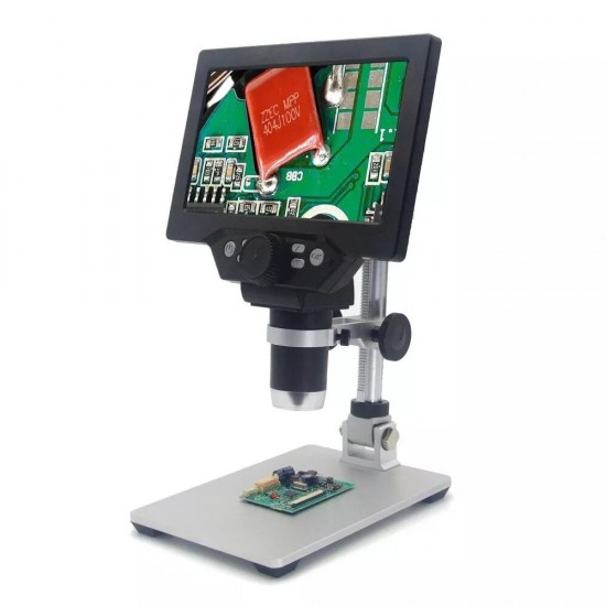 G1200 Digital Microscope 12MP 7 Inch Large Color Screen Large Base LCD Display 1-1200X Continuous Amplification Magnifier with Aluminum Alloy Stand Power Supply Version