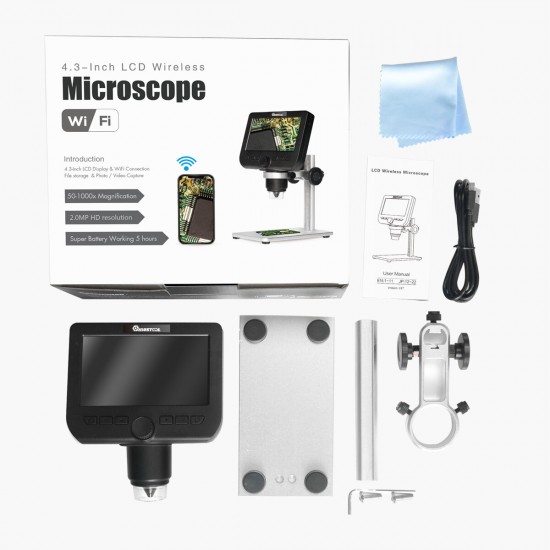 G610 WIFI 2MP 4.3inch LCD Microscope Support IOS Android System Built-in Rechargeable Battery & 8 Adjustable Leds with Metal Stand G610 WIFI 2MP 4.3inch LCD Microscope Support IOS Android System Built-in Rechargeable Battery & 8 Adjustable Leds with Metal Stand