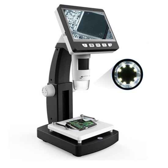 G710 1000X 4.3 inches HD 1080P Portable Desktop LCD Digital Microscope 2048*1536 Resolution Object Stage Height Adjustable Support 10 Languages 8 Adjustable High Brightness LED