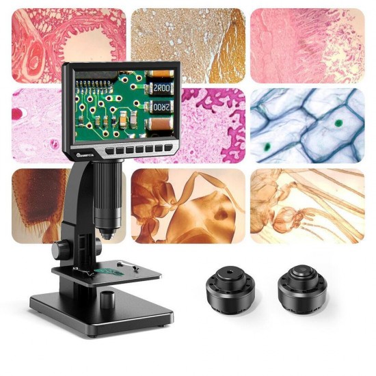 2000X Dual Lens Digital Microscope 7-inch HD IPS Large Screen Multiple Lens for Circuit/Cells Observation Up & Down Light Source Support Computer Viewing