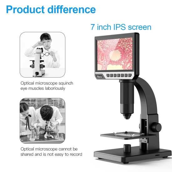 2000X Dual Lens Digital Microscope 7-inch HD IPS Large Screen Multiple Lens for Circuit/Cells Observation Up & Down Light Source Support Computer Viewing