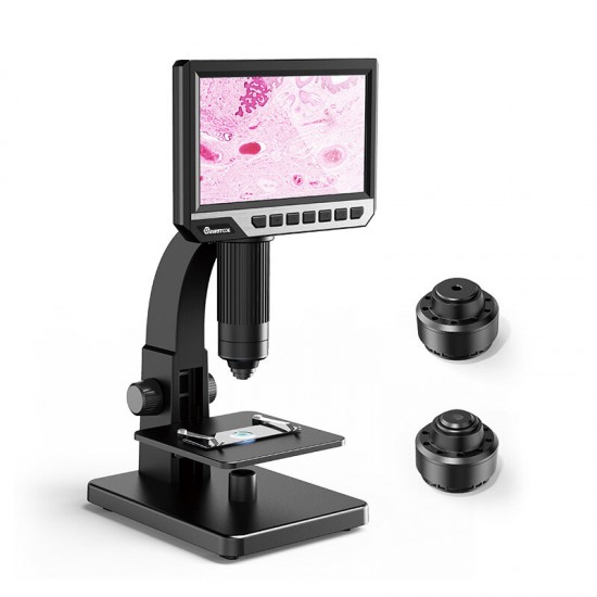 2000X Dual Lens Digital Microscope 7-inch HD IPS Large Screen Multiple Lens for Circuit/Cells Observation Up & Down Light Source Support Computer Viewing