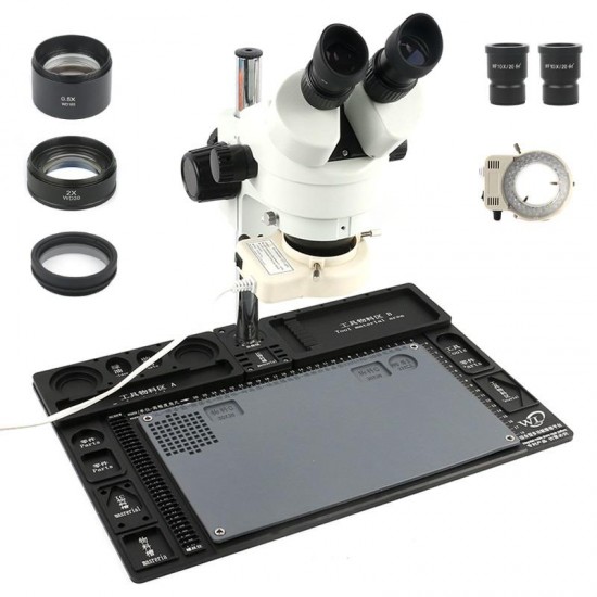 Stereo Microscope 3.5X - 90X Continuous Zoom Magnification + Big Aluminum Stand + 56 LED Ring Light + Lens