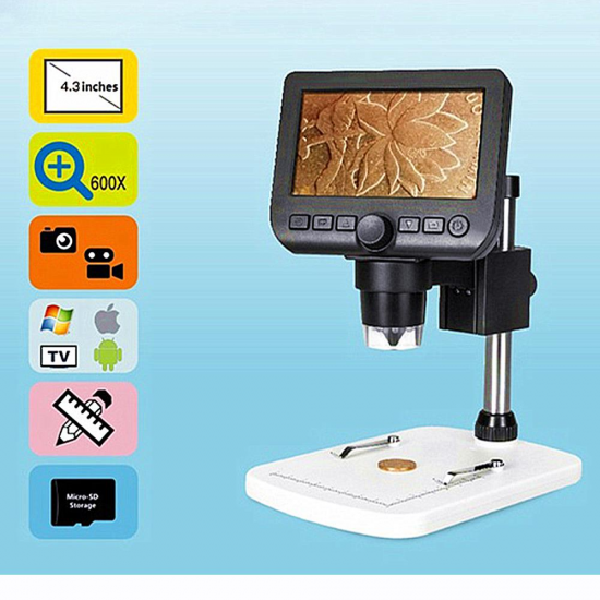 UM046 600X 4.3 Inch Large LCD Screen Digital Microscope Electronic Magnifier With 8 Adjustable High Brightness LED