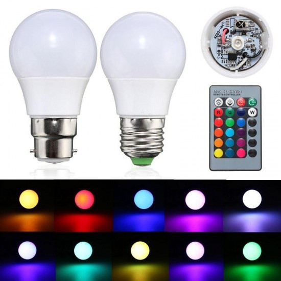 3W E27/B22 Dimmable RGB LED Light Color Changing Lamp Bulb + 24 Key Remote AC 85-265V