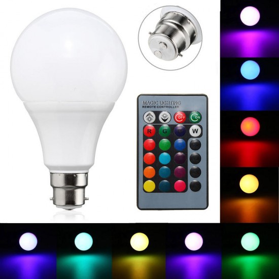 B22 10W Dimmable RGB Color Changing LED Light Lamp Bulb Remote Control AC85-265V