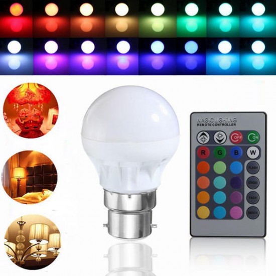 B22 3W Dimmable RGB SMD5050 6 LED Light Bulb Lamp Color Changing IR Remote Control AC85-265V