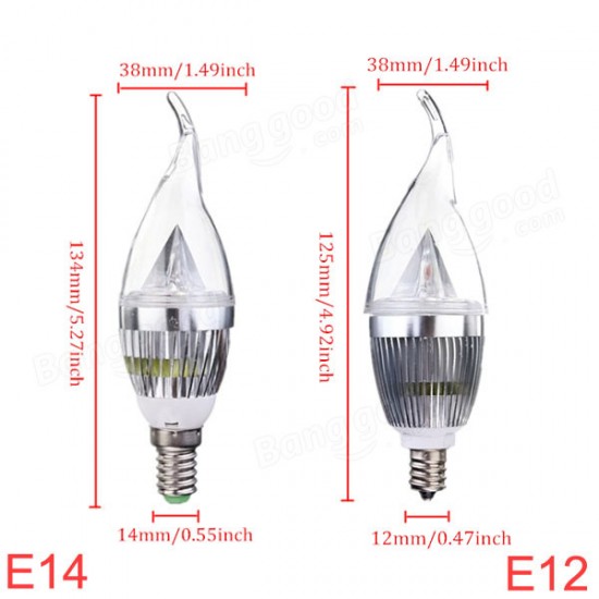 Dimmable E27 E14 E12 B22 4.5W 220V Silver Cover LED Candle Light Bulb