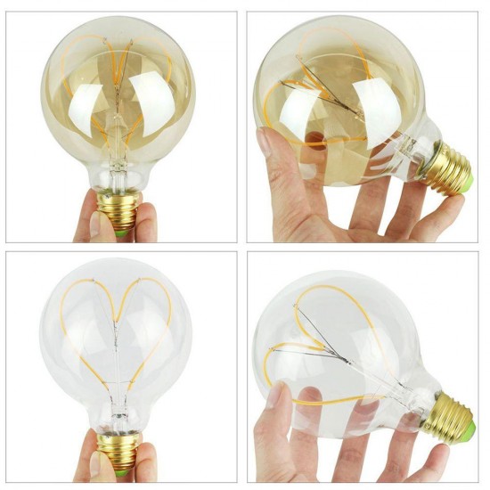 E27 4W G95 Dimmable Clear Gold Warm White Heart-Shaped Edison LED Light Bulb AC110-130V AC220-240V