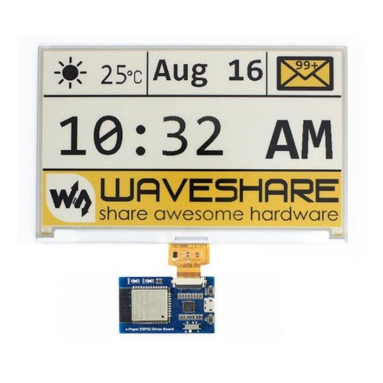 7.5 Inch Bare e-Paper Screen + Driver Board Onboard ESP8266 Module Wireless WiFi Yellow Black and White Display