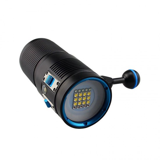 V72 Underwater 100m 22x LED Bulbs 7200LM 3-color Lights 2-Group Modes Diving Light Dive Flashlight Suit with 18650 Charger Bracket