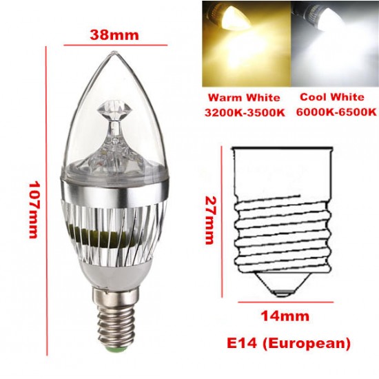 E14 6W 3 LED White/Warm White LED Chandelier Candle Light Bulb 85-265V