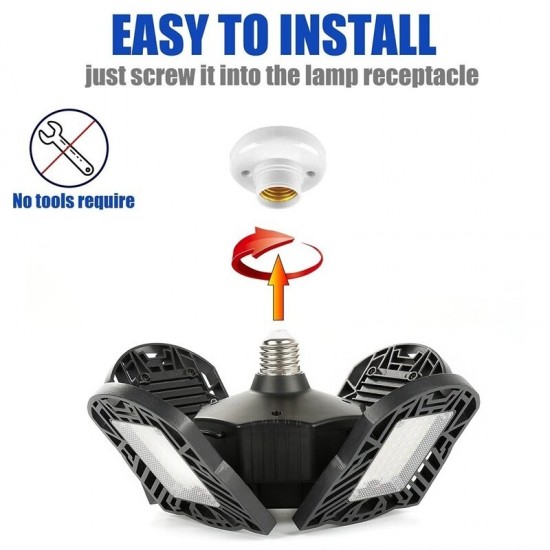 100W E27 LED Garage Light Bulb Deformable Foldable 4-Leaves Workshop Ceiling Lamp AC85-265V