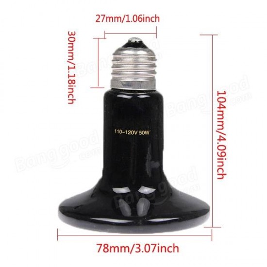 110V 25W/50W/75W/100W Black Infrared Ceramic Heat Emitter Lamp Bulb for Reptile Pet Brooder