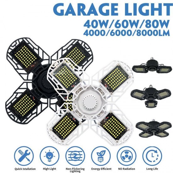 40/60/80W Deformable Ultra-bright LED Garage Ceiling Light For E26/E27 Socket