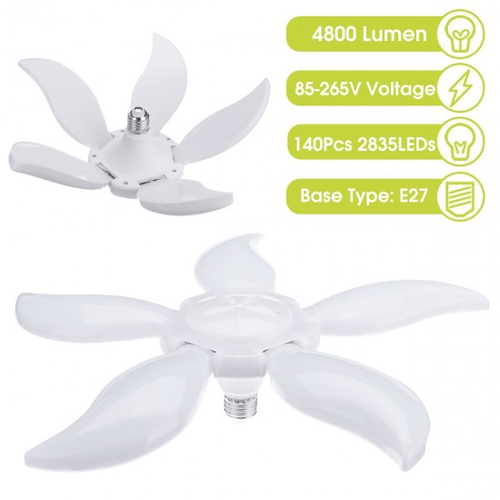 4800LM 5Leaf E27 LED Ceiling Lamp Universal Garage Light Screw Fan Blade Angle Adjustable Deformation LED Bulb Restaurant Lighting 4800LM 5Leaf E27 LED Ceiling Lamp Universal Garage Light Screw Fan Blade Angle Adjustable Deformation LED Bulb Restaurant Lighting