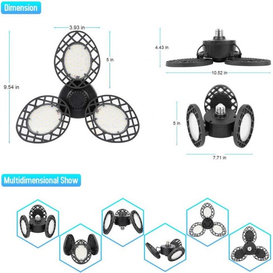 60W E27 2835SMD Radar Sensor LED Garage Light Bulb Foldable Three-Leaves Warehouse Ceiling Lamp AC85-265V 60W E27 2835SMD Radar Sensor LED Garage Light Bulb Foldable Three-Leaves Warehouse Ceiling Lamp AC85-265V