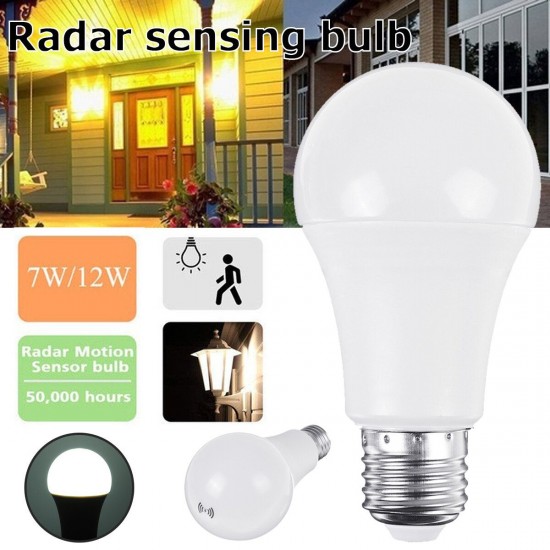 7W 12W E27 Radar Motion Sensor Induction LED Light Bulb Globe Lamp for Home Indoor Decor AC220V