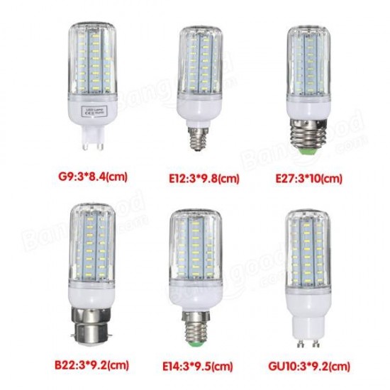 7W E14 E12 E27 B22 G9 GU10 72 SMD 4014 LED White Warm White Cover Corn Lamp Bulb AC 220V