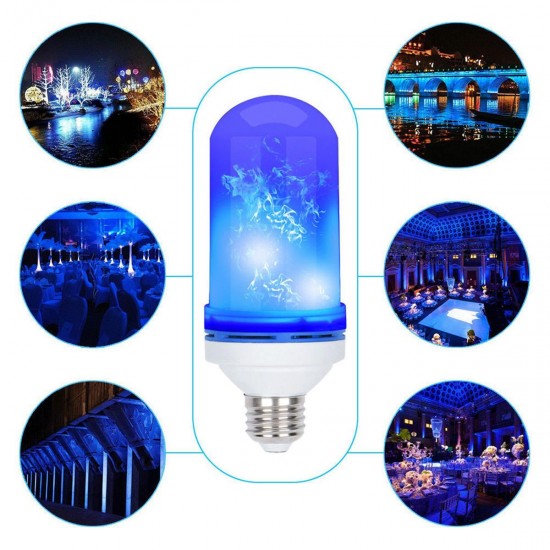 AC85-265V 4 Modes E27 Blue LED Flicker Flame Light Bulb Simulated Burning Fire Effect Festival Lamp
