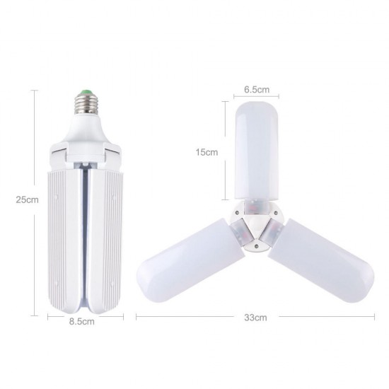 AC85-265V 45W E27 Warm White 2835 228 LED Foldable Fan Blade Angle Adjustable Indoor Light Bulb