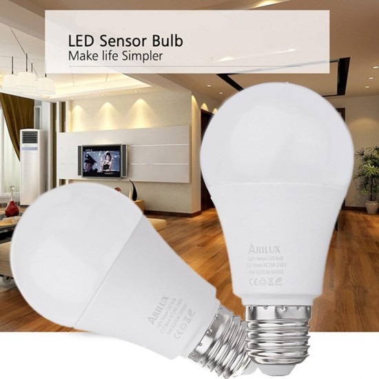 E27 A60 9W 620LM Warm White Pure White Dusk to Dawn LED Sensor Globe Light Bulb AC100-240V