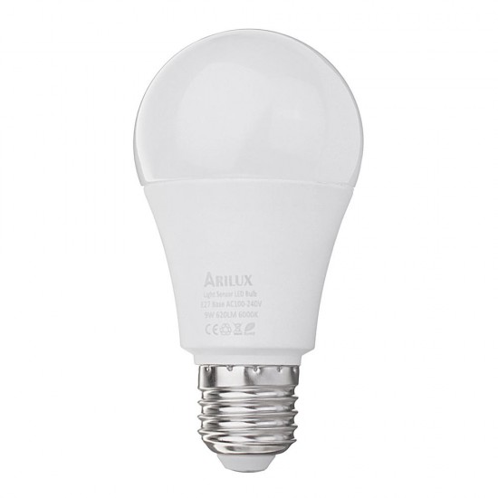 E27 A60 9W 620LM Warm White Pure White Dusk to Dawn LED Sensor Globe Light Bulb AC100-240V