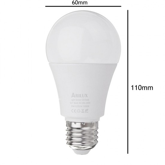 E27 A60 9W 620LM Warm White Pure White Dusk to Dawn LED Sensor Globe Light Bulb AC100-240V E27 A60 9W 620LM Warm White Pure White Dusk to Dawn LED Sensor Globe Light Bulb AC100-240V