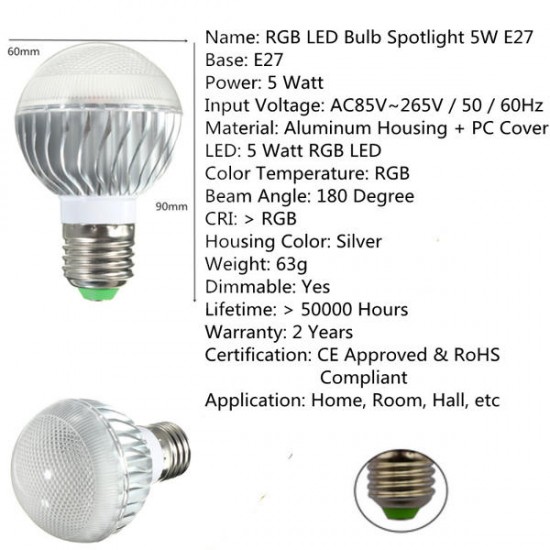 B22/E27/E14 5W RGB Remote Controlled Colour Changing LED Light Bulb AC 85-265V B22/E27/E14 5W RGB Remote Controlled Colour Changing LED Light Bulb AC 85-265V