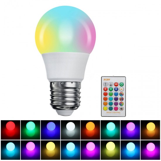 Dimmable 3W 5W 10W 15W RGBW 16 Colors E27 LED Light Bulb Indoor Lamp With 24 Key Remote Control 85-265V