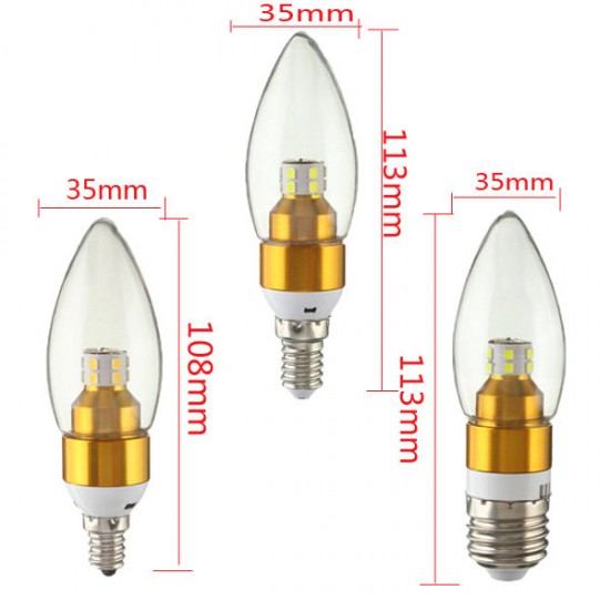 E12/E14/E27 3W Non-Dimmable LED Candle Golden Light Bulb White/Warm White 85-265V E12/E14/E27 3W Non-Dimmable LED Candle Golden Light Bulb White/Warm White 85-265V