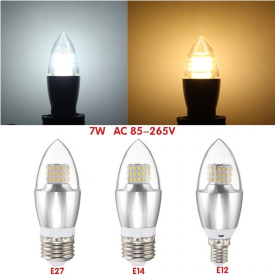 E14 E12 E27 7W 470LM 60 SMD 3014 LED White Warm White Glass Candle Bulb Light Non-Dimmable AC85-265V E14 E12 E27 7W 470LM 60 SMD 3014 LED White Warm White Glass Candle Bulb Light Non-Dimmable AC85-265V