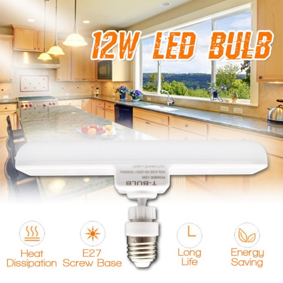 E27 12W T-shaped SMD2835 Pure White Adjustable LED Light Bulb Energy Saving Lamp AC85-265V