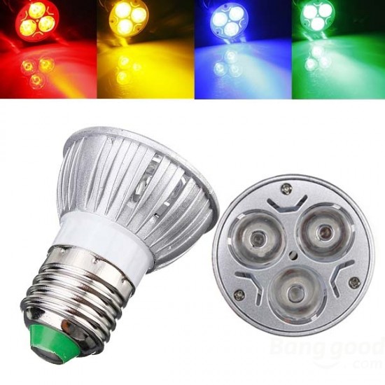 E27 3W AC 220V 3 LEDs Red/Yellow/Blue/Green LED Spot Lightt Bulbs